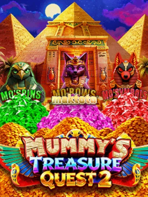 Tampilan visual slot Mummy’s Treasure Quest 2 dengan tema Mesir kuno